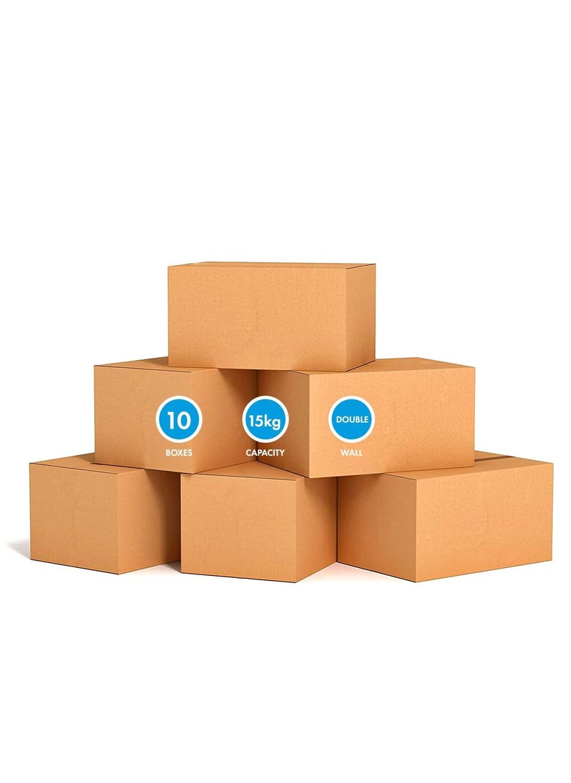 MARKQ - [10 Pack] Small Double Wall 100% Recyclable Corrugated Cardboard Moving Boxes with 15 KG capacity 41 x 33 x 33 cm Brown Carton for Packaging Shipping and Storage 5 ply - Image 1