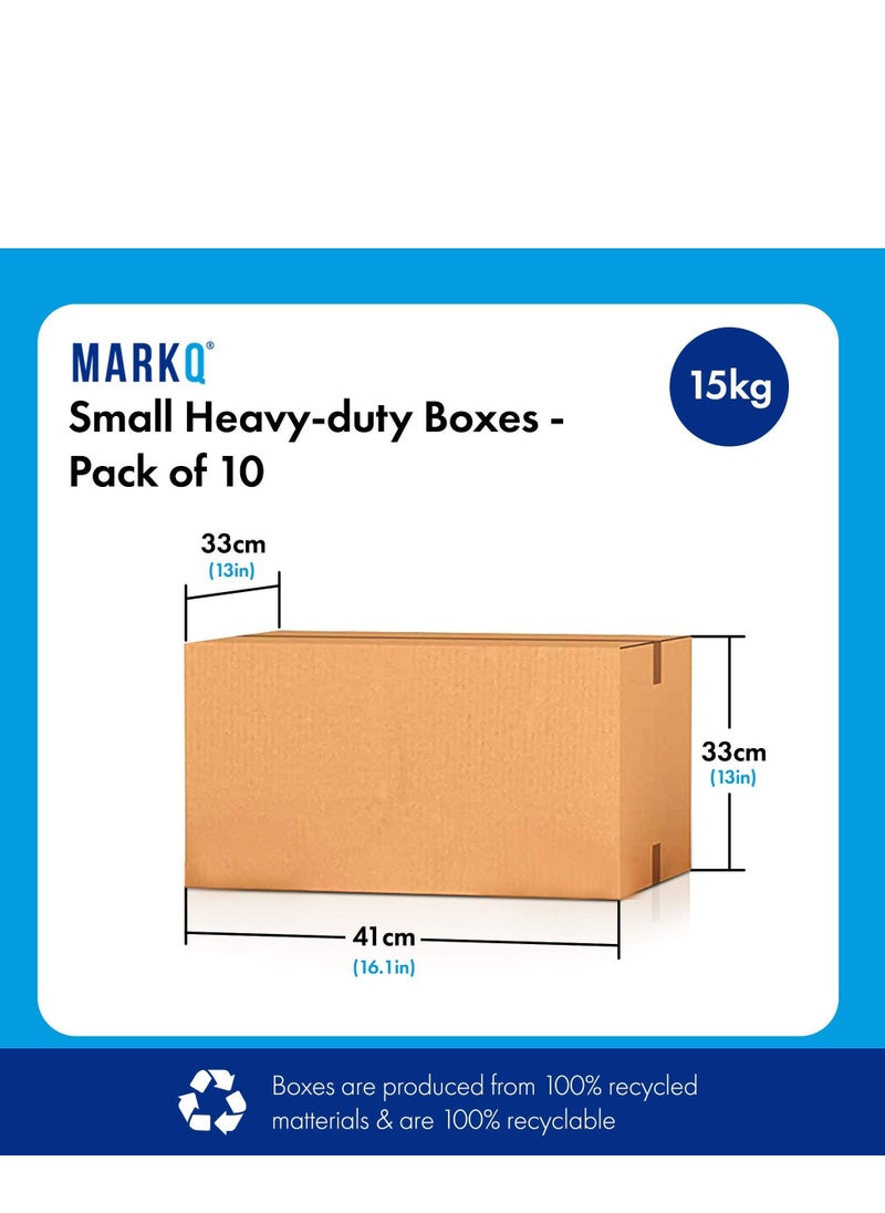 MARKQ - [10 Pack] Small Double Wall 100% Recyclable Corrugated Cardboard Moving Boxes with 15 KG capacity 41 x 33 x 33 cm Brown Carton for Packaging Shipping and Storage 5 ply - Image 1