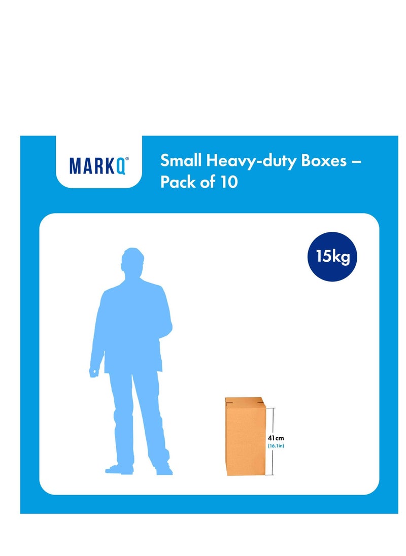 MARKQ - [10 Pack] Small Double Wall 100% Recyclable Corrugated Cardboard Moving Boxes with 15 KG capacity 41 x 33 x 33 cm Brown Carton for Packaging Shipping and Storage 5 ply - Image 1