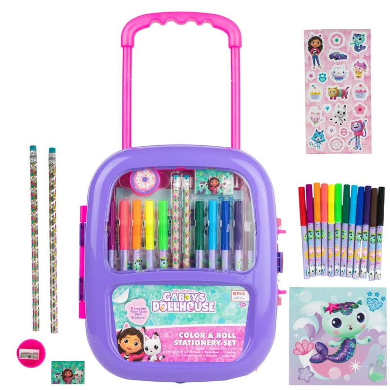Innovative Designs Gabbyâ€™s Dollhouse Color and Roll Activity Set with Carrying Case, Stickers, & Art Supplies - Image 1