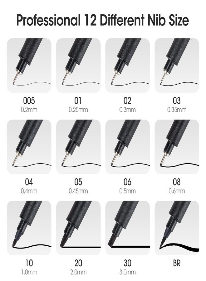 TWOHANDS Art Pens,Fineliner Ink Pens,Set of 12 Technical Drawing pen,Pigment Pen,Fine Point,Black,Waterproof,for Art Watercolor,Sketching,Anime,Manga, 902188 - Image 2