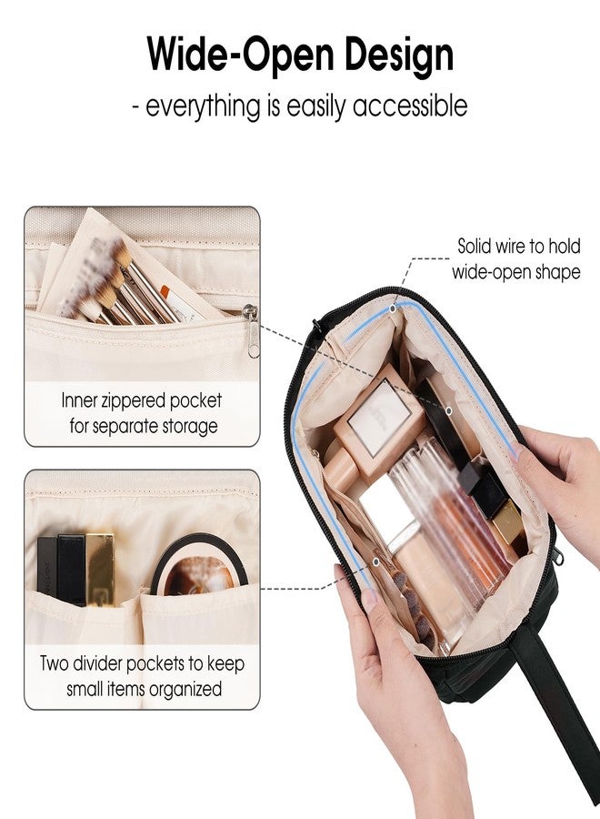 Narwey Makeup Bag Women Wide-open Make up Bag Travel Cosmetic Bag Organizer Toiletry Bag for Cosmetics Toiletries Accessories (Black) - Image 2