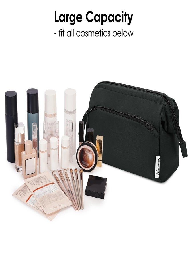 Narwey Makeup Bag Women Wide-open Make up Bag Travel Cosmetic Bag Organizer Toiletry Bag for Cosmetics Toiletries Accessories (Black) - Image 3