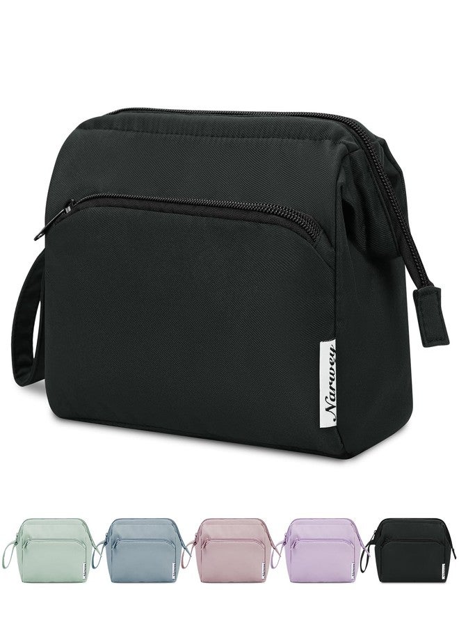 Narwey Makeup Bag Women Wide-open Make up Bag Travel Cosmetic Bag Organizer Toiletry Bag for Cosmetics Toiletries Accessories (Black) - Image 1