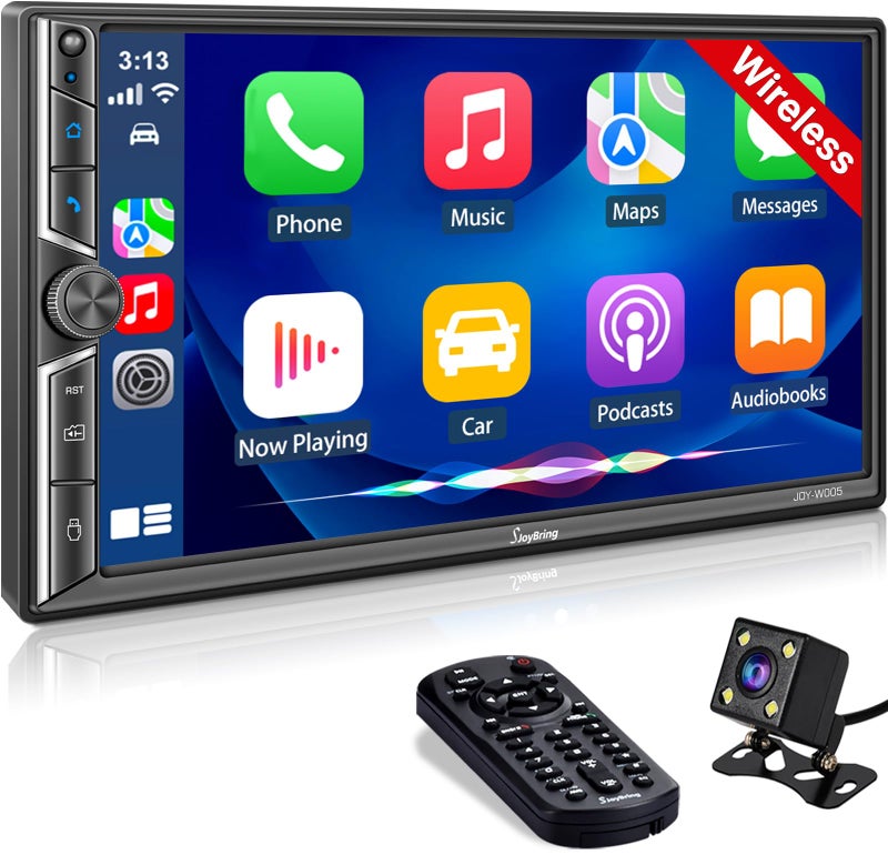 SJoyBring 7 Inch Double Din Car Stereo with Wireless CarPlay and Android Auto, Bluetooth, Phone Mirror Link, HD Touchscreen, Backup Camera, 4.2-Channel, FM/AM Car Radio - Image 1