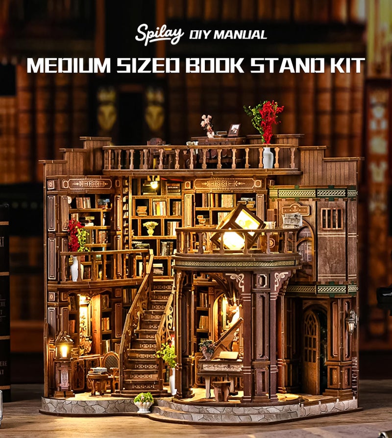 Spilay Miniature Dollhouse Miniature House Kit DIY Kit Mini House Model 1:24 مقياس بيت الدمية الإبداعي أفضل هدية عيد ميلاد للبنين والبنات (قاعة الكتب الحالمة) - Image 4