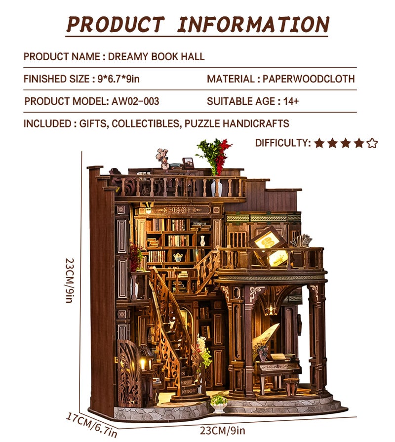 Spilay Miniature Dollhouse Miniature House Kit DIY Kit Mini House Model 1:24 مقياس بيت الدمية الإبداعي أفضل هدية عيد ميلاد للبنين والبنات (قاعة الكتب الحالمة) - Image 2