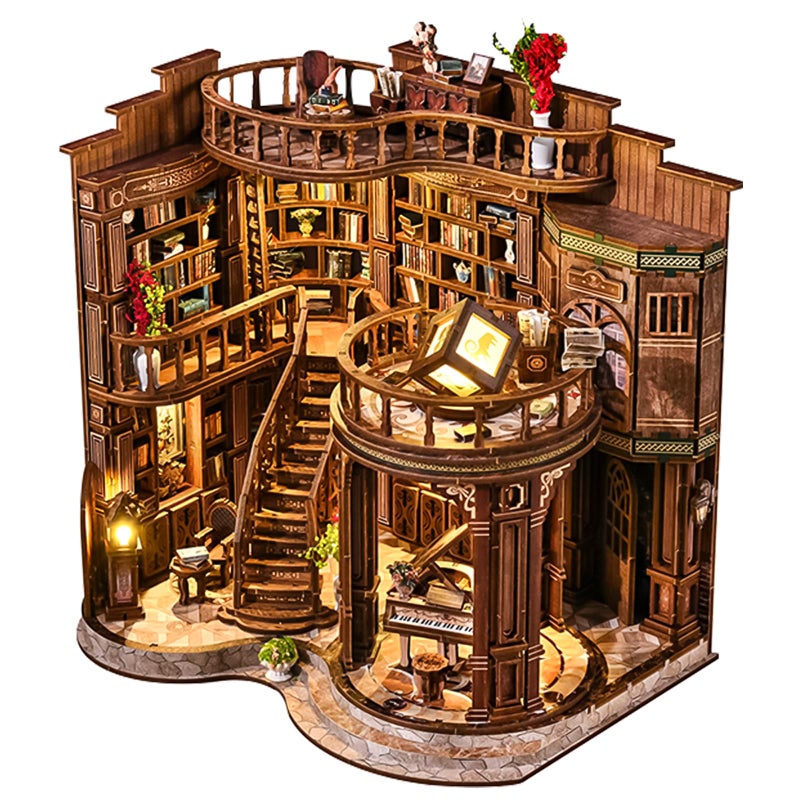 Spilay Miniature Dollhouse Miniature House Kit DIY Kit Mini House Model 1:24 مقياس بيت الدمية الإبداعي أفضل هدية عيد ميلاد للبنين والبنات (قاعة الكتب الحالمة) - Image 1