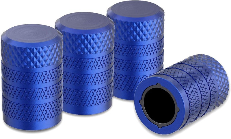 CKAuto Tire Valve Stem Caps, Blue, 4 pcs/Pack, Anodized Aluminum Tire Valve Cap Set, Corrosion Resistant, Universal Stem Covers for Cars Trucks Motorcycles SUVs and Bikes - Image 1