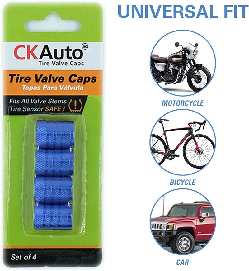 CKAuto Tire Valve Stem Caps, Blue, 4 pcs/Pack, Anodized Aluminum Tire Valve Cap Set, Corrosion Resistant, Universal Stem Covers for Cars Trucks Motorcycles SUVs and Bikes - Image 5