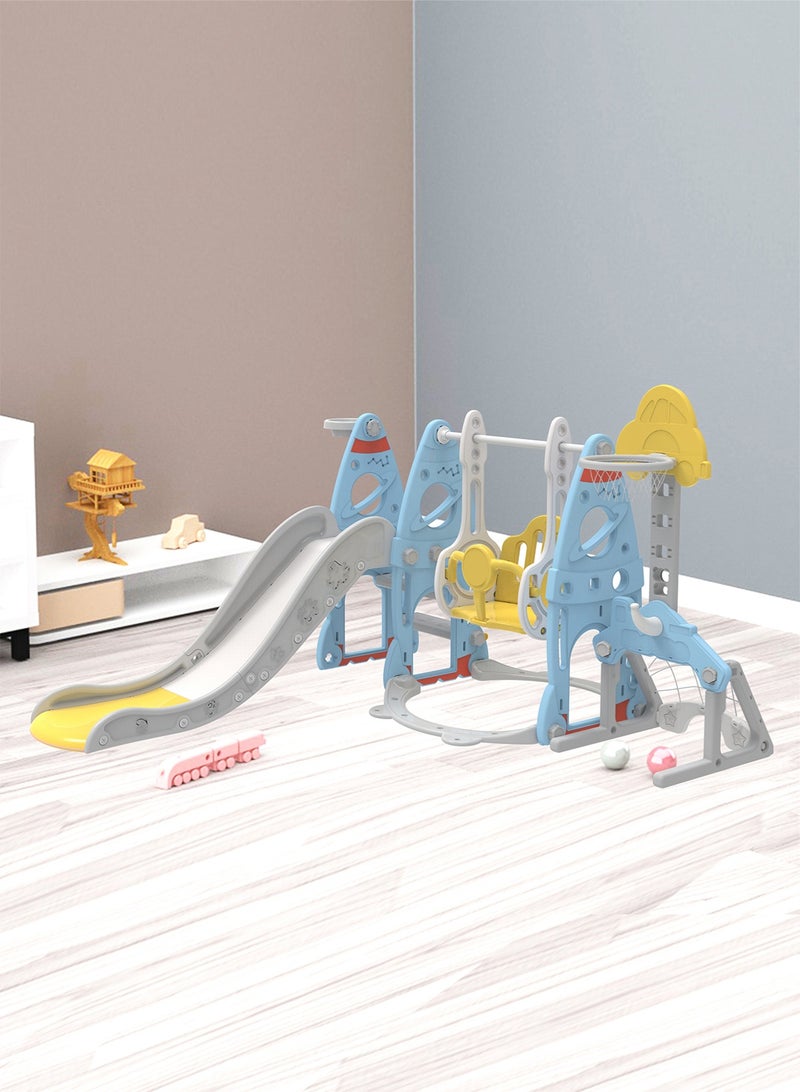 NEWLAN Safe Extended Slide Playground: Rocket-Themed 4-in-1 with Swing, Basketball & Football, Ideal for Toddler Motor Skill Growth - Image 1