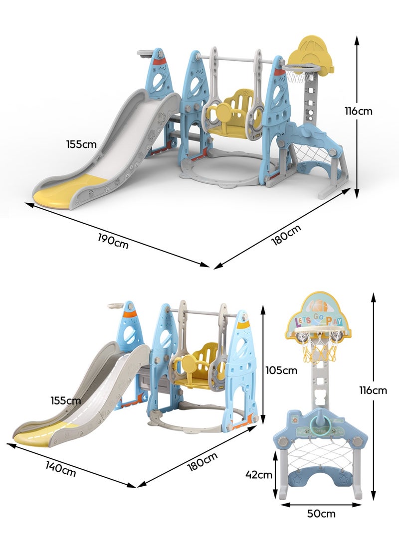 NEWLAN Safe Extended Slide Playground: Rocket-Themed 4-in-1 with Swing, Basketball & Football, Ideal for Toddler Motor Skill Growth - Image 2