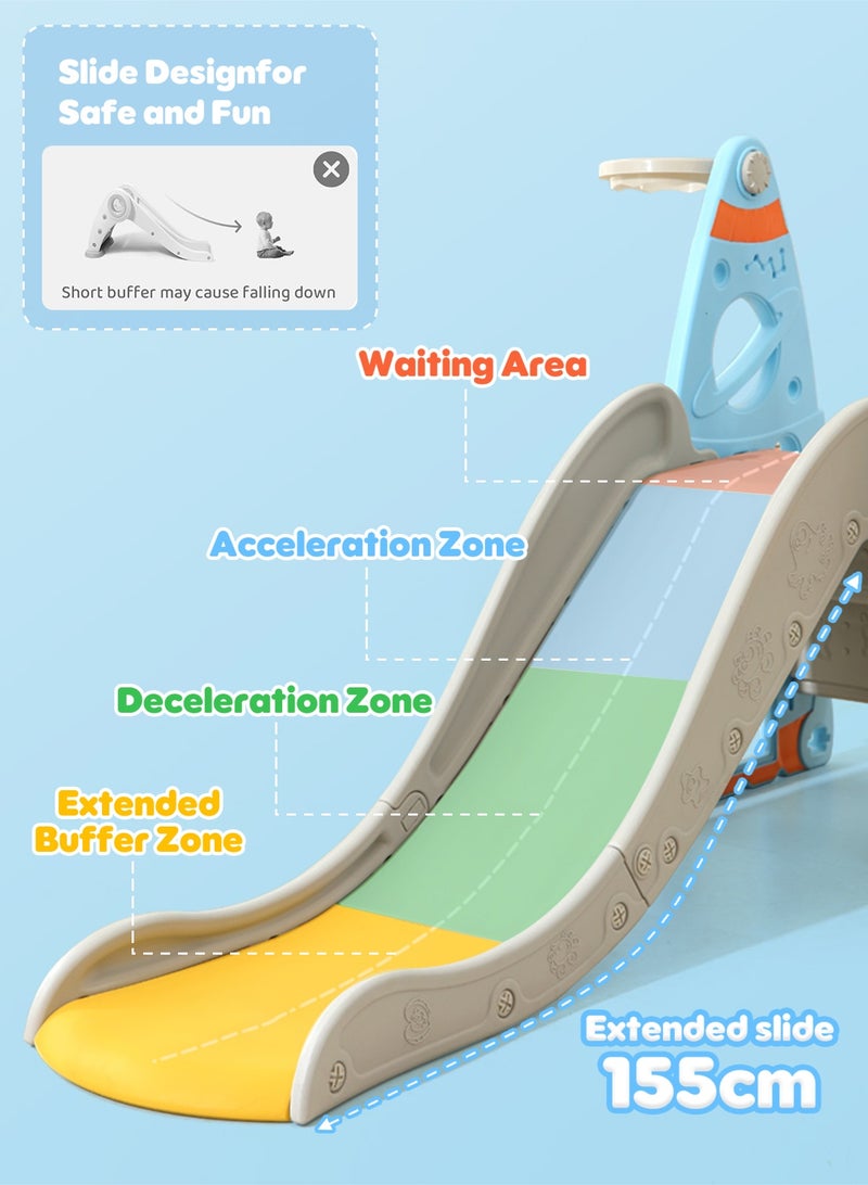 NEWLAN Safe Extended Slide Playground: Rocket-Themed 4-in-1 with Swing, Basketball & Football, Ideal for Toddler Motor Skill Growth - Image 4