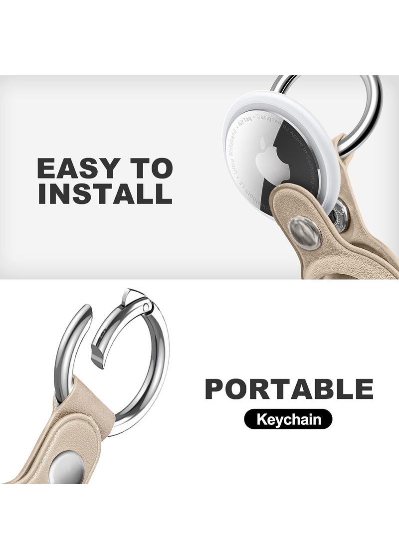 Leather AirTag Keyring Case For Apple Airtag Holder Protective Leather Airtags Case Tracker Cover with Air Tag Holder Airtag Key Ring Compatible with Apple New AirTag  - Image 3