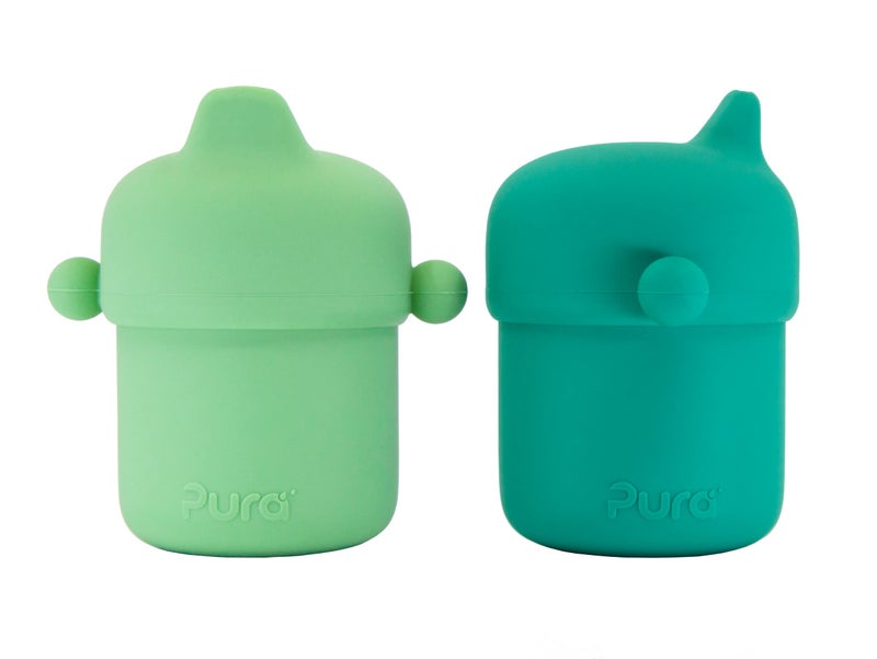 Pura my-my Silicone Sippy Cup 5oz/150ml - Training Cup, Reusable, Platinum Food Grade Medical Grade, Spill Proof Cups for Kids, Toddlers, Babies & Infants - 2-Pack Mint & Moss - Image 1