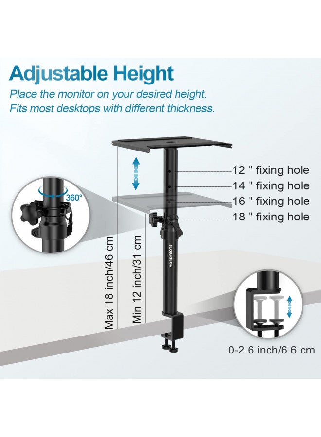 Vondynote Set of 2 Studio Monitor Stands Desktop Speaker Stands Height Adjustable 12" to 18" Speaker Stands with Desk Clamp - Image 2