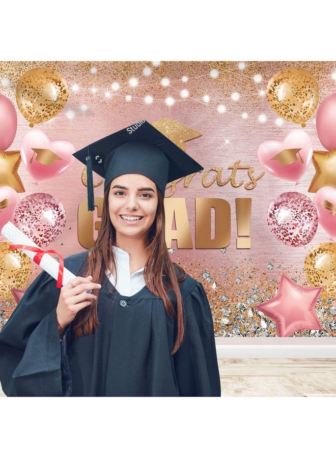 Rsuuinu Graduation Backdrop For Photography Pink And Gold Congratulations Congrats Grad Background Class Of 2023 Prom Party Supplies Decorations Banner Photoshoot Photo Studio Props Favors 7X5Ft  - Image 3