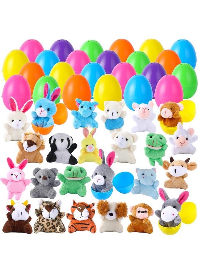 ThinkMax ThinkMax 24 pcs Easter Eggs Filled with Mini Plush Animals Toy for Basket Stuffers/Fillers, Hunt, Party Favor  - Image 1