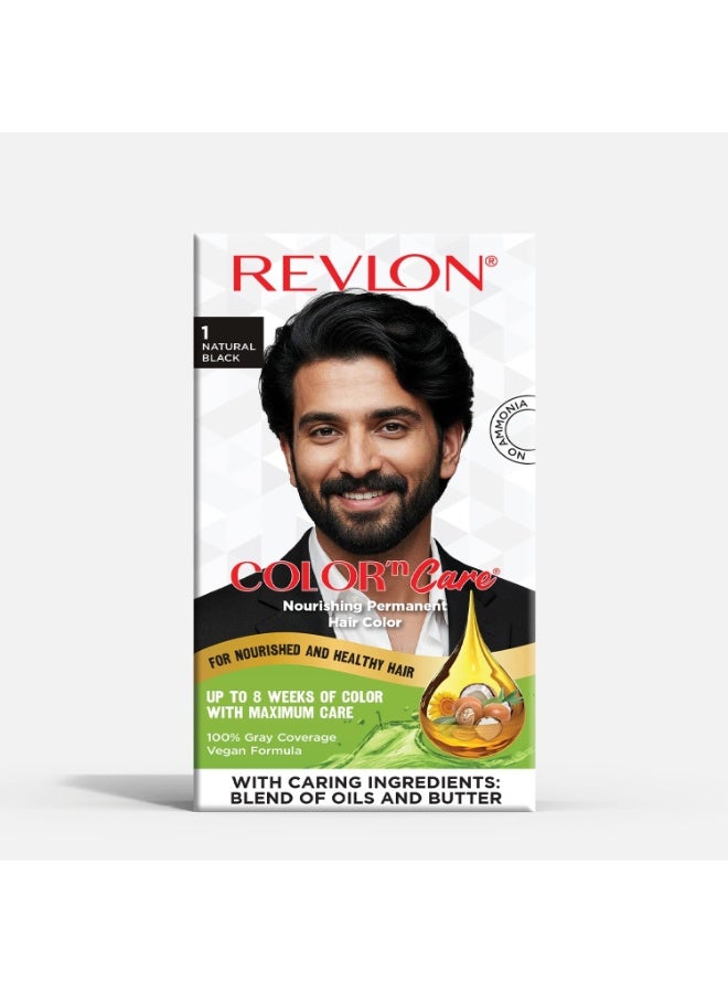 Revlon Color'n Care Nourishing Permanent Hair Color for Men- 1 Natural Black - Image 1