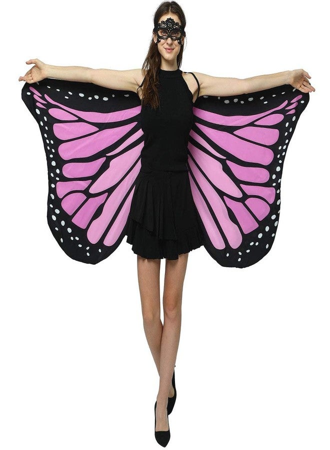 GRAJTCIN Womens Butterfly Wings Shawl Halloween Costume Double Sided Monarch Fairy Pixie Party Cape(66"x32",Pink) - Image 1