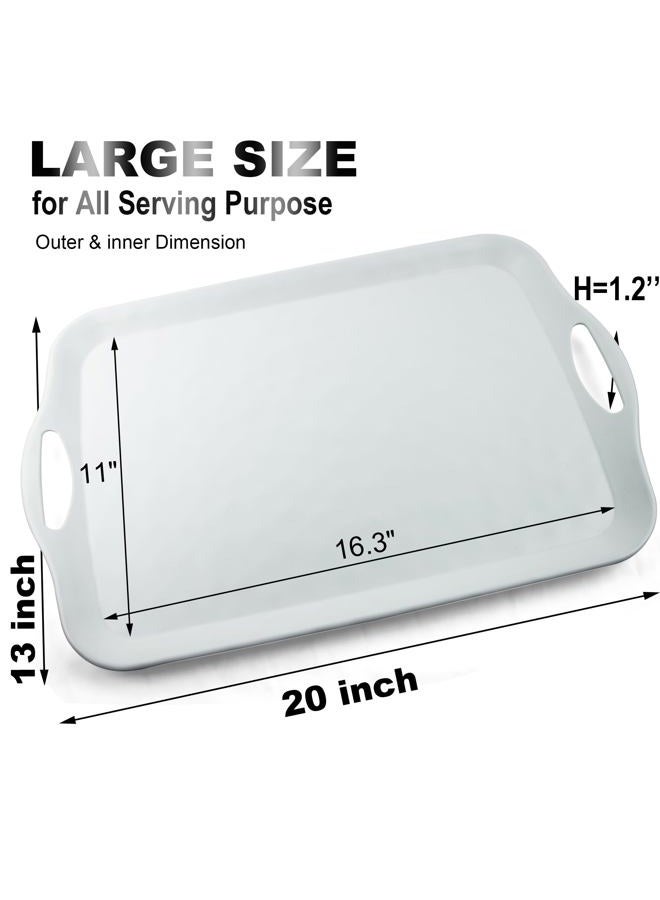 ECOIOU Extra Large Serving Tray with Handles, 20x13 inch, Set of 2 Melamine Platters for Serving Food, Turkey, Cookie, Rectangular Trays for Eating, Raised Dots Matt Finished, Dishwasher Safe, White - Image 2
