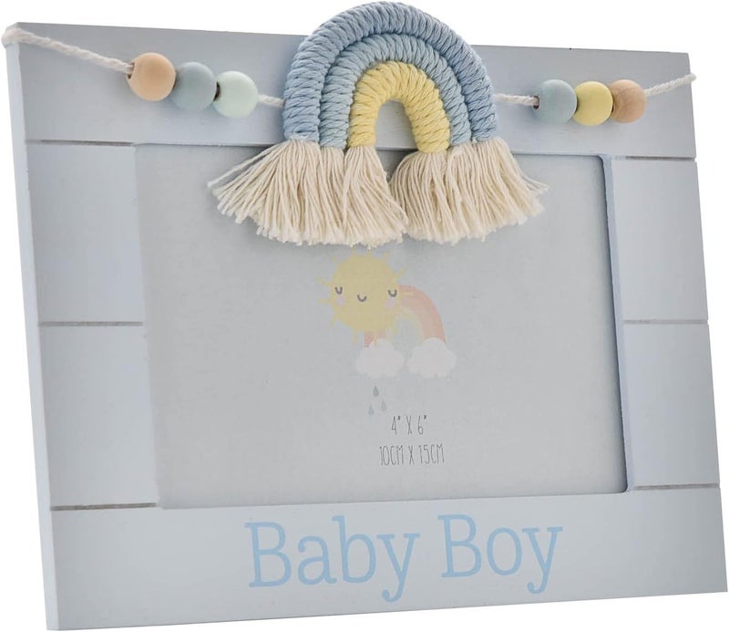 Oaktree Gifts Petit Cheri Wooden Photo Frame Macrame Rainbow Boy 4 X 6 - Image 1