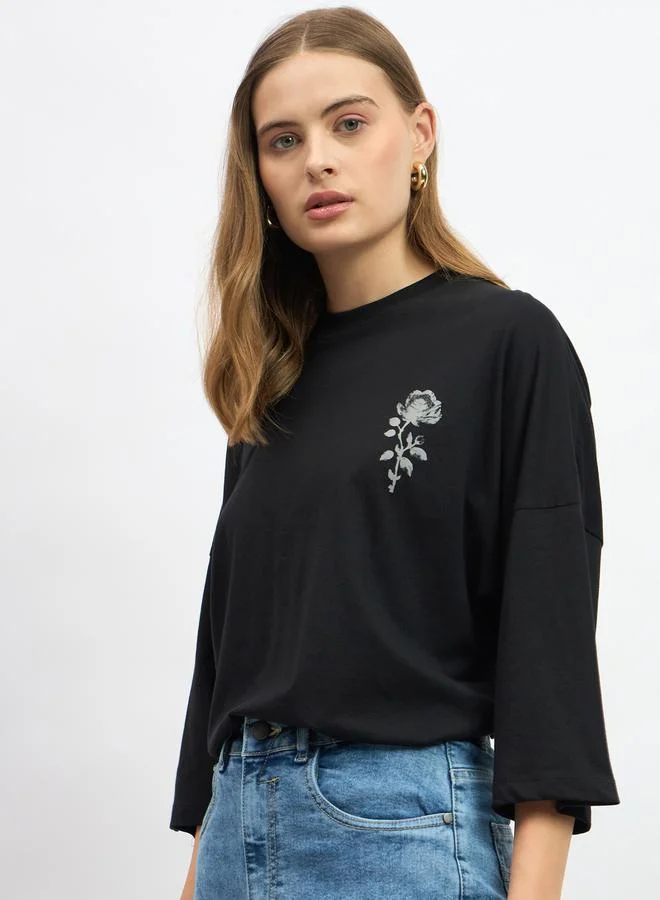 Styli Graphic Print Oversized Round Neck T-Shirt