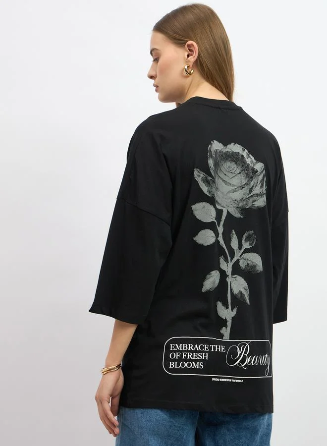 Styli Graphic Print Oversized Round Neck T-Shirt