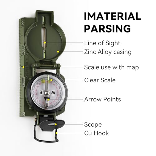 HKDiRedy Military Compass, with Sighting Lines, Impact Resistant & Waterproof Compass for Outdoor, Hiking, Hunting, Backpacking Camping,Tactical, and Survival - Image 3