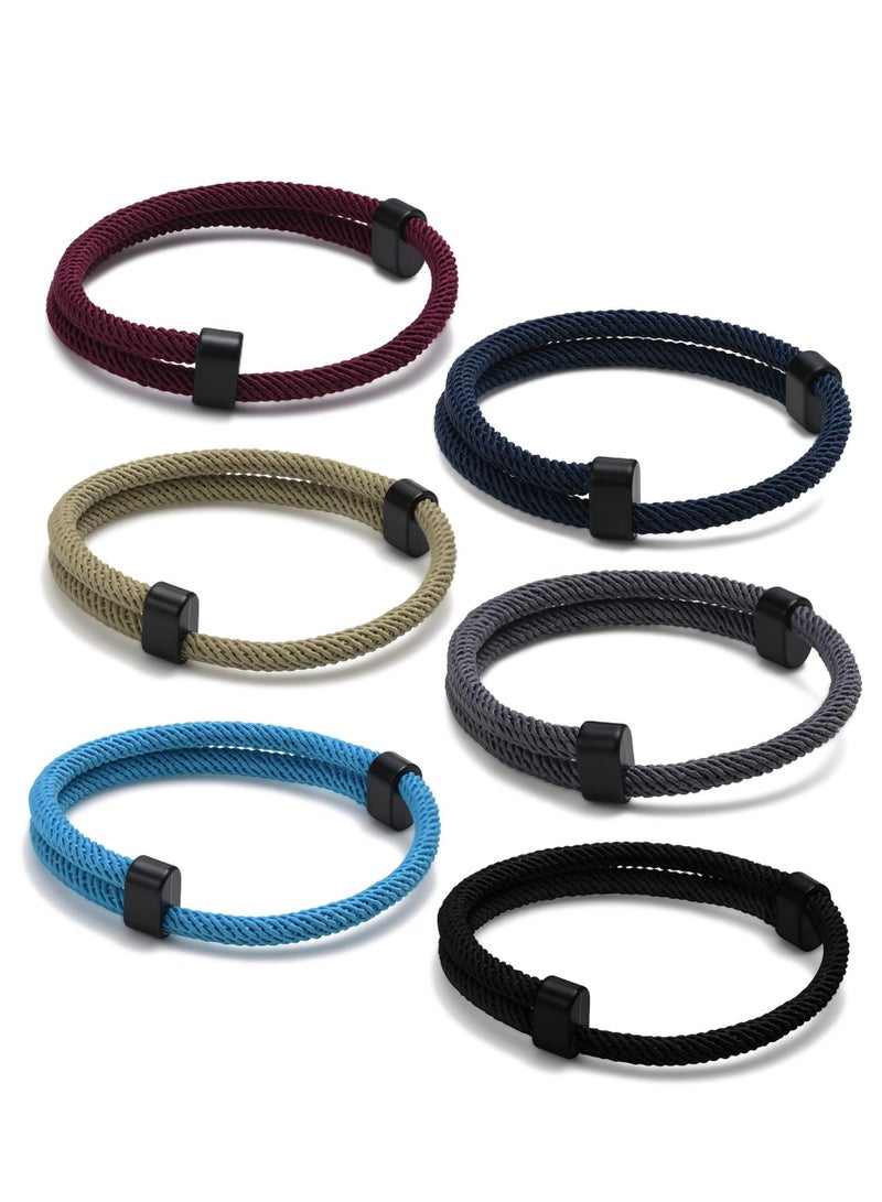 Peachjoy مجموعة أساور حبل مضفر بحري، 6 قطع أساور حبل مضفر قابلة للتعديل، أساور مضفرة للرجال والنساء، أساور حبل بحرية مصنوعة يدويًا - Image 1