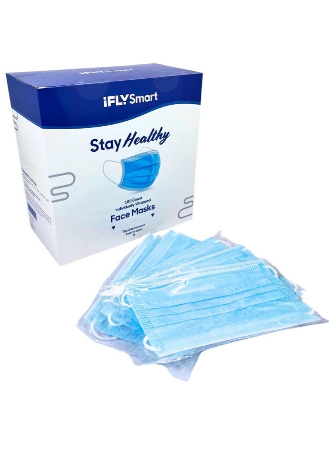 ClearLee IFLY Smart Premium Disposable Blue Face Mask Individually Wrapped - Soft on Skin - 100 Pack of 3-Ply Masks Facial Cover  - Image 2