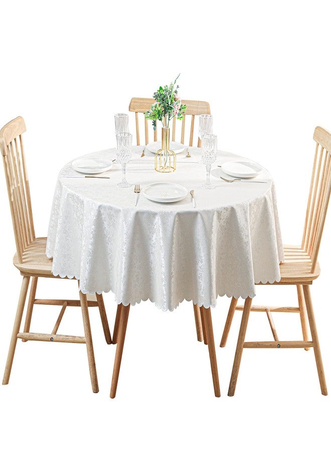Qubjus Vinyl Lace Tablecloth Round Heavy Duty Jacquard Table Cloth Waterproof Spillproof for Table Cover, Round-48 Inch, White - Image 1