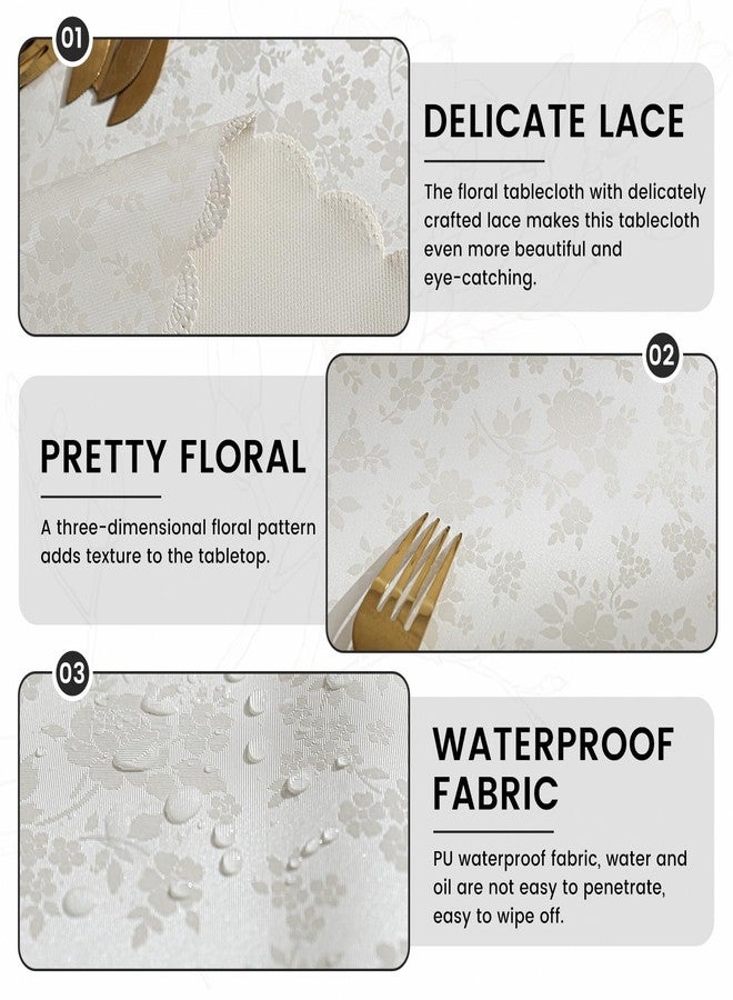 Qubjus Vinyl Lace Tablecloth Round Heavy Duty Jacquard Table Cloth Waterproof Spillproof for Table Cover, Round-48 Inch, White - Image 2