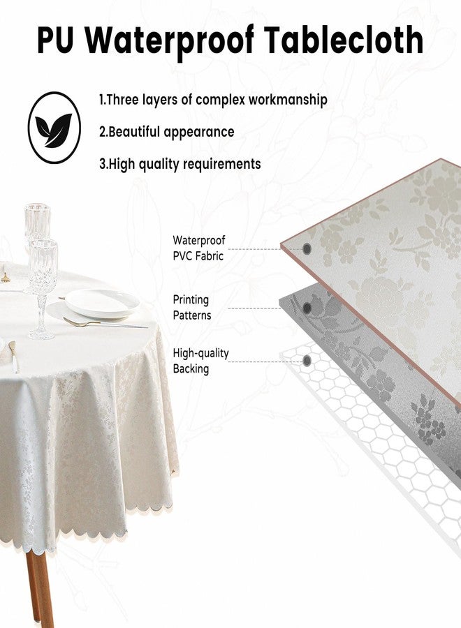 Qubjus Vinyl Lace Tablecloth Round Heavy Duty Jacquard Table Cloth Waterproof Spillproof for Table Cover, Round-48 Inch, White - Image 3