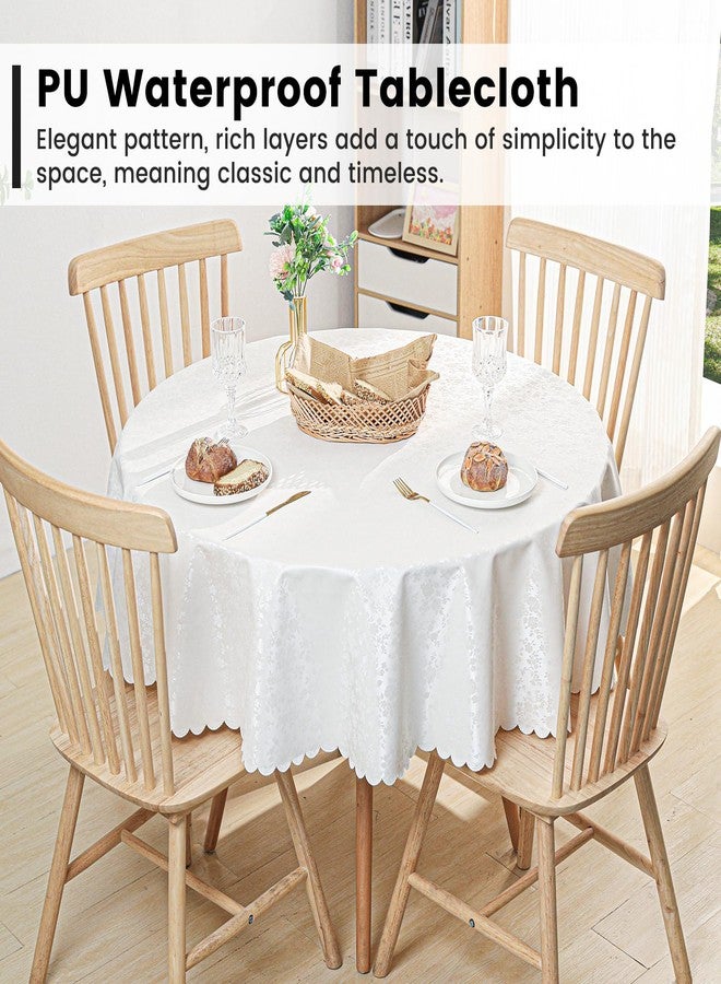 Qubjus Vinyl Lace Tablecloth Round Heavy Duty Jacquard Table Cloth Waterproof Spillproof for Table Cover, Round-48 Inch, White - Image 4
