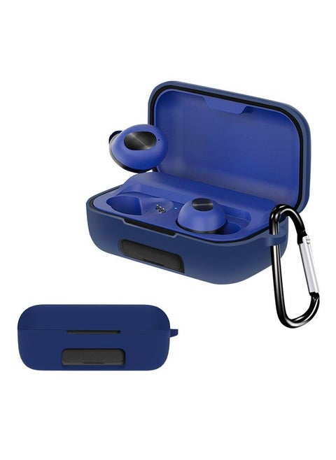 Boult Audio AirBass PowerBuds Soft Silicone Skin Case Cover Shock-Absorbing Protective Case with Keychain Compatible with Boult Audio AirBass PowerBuds Front LED Visible Dark Blue