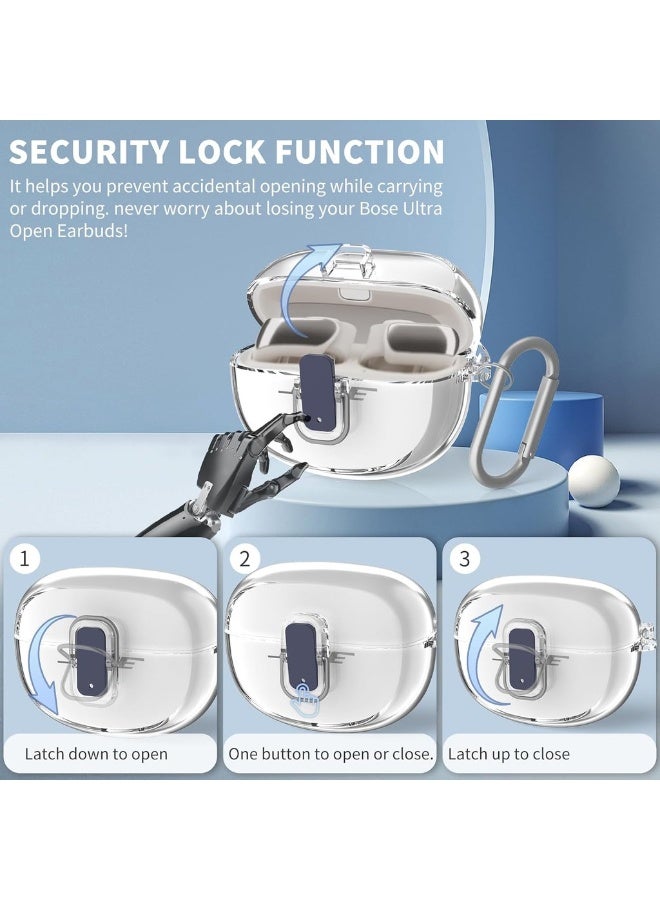 for Bose Ultra Open Earbuds 2024 Case, Soft TPU Shockproof, with Secure Lock & Carabiner & Cleaning Kit, Transparent - Image 3