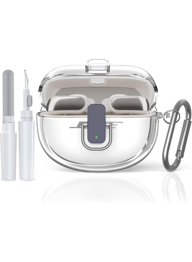 for Bose Ultra Open Earbuds 2024 Case, Soft TPU Shockproof, with Secure Lock & Carabiner & Cleaning Kit, Transparent - Image 1