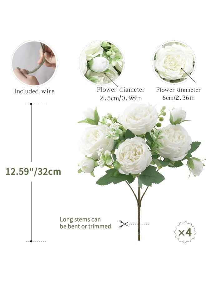 Daytoyz 2 Bunches Artificial Peony Silk Flowers, White Faux Peonies Flower Bouquet for Wedding Party Centerpiece Home Decor - Image 4