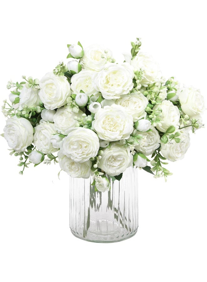 Daytoyz 2 Bunches Artificial Peony Silk Flowers, White Faux Peonies Flower Bouquet for Wedding Party Centerpiece Home Decor - Image 1