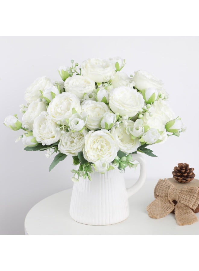 Daytoyz 2 Bunches Artificial Peony Silk Flowers, White Faux Peonies Flower Bouquet for Wedding Party Centerpiece Home Decor - Image 2