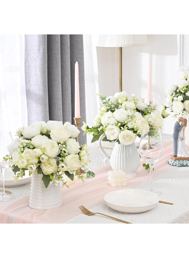 Daytoyz 2 Bunches Artificial Peony Silk Flowers, White Faux Peonies Flower Bouquet for Wedding Party Centerpiece Home Decor - Image 3