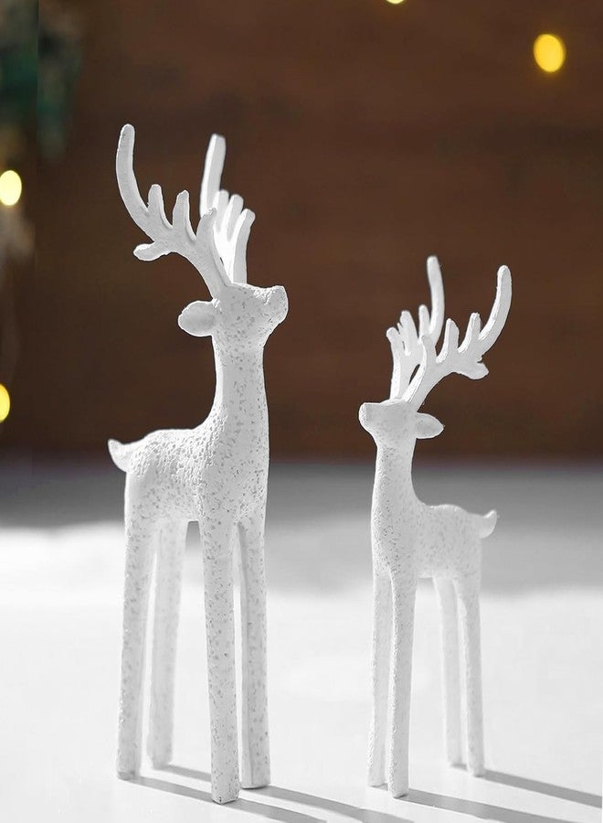 Burbell 2 Set Modern Christmas Decor Neutral Christmas Reindeer Decor Resin Deer Statues Figurines Elk Statues for Neutral Modern Living Room Bedroom Office Bookshelf Desk Ornaments(White,Small) - Image 2