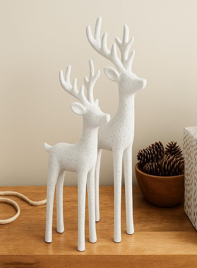 Burbell 2 Set Modern Christmas Decor Neutral Christmas Reindeer Decor Resin Deer Statues Figurines Elk Statues for Neutral Modern Living Room Bedroom Office Bookshelf Desk Ornaments(White,Small) - Image 1