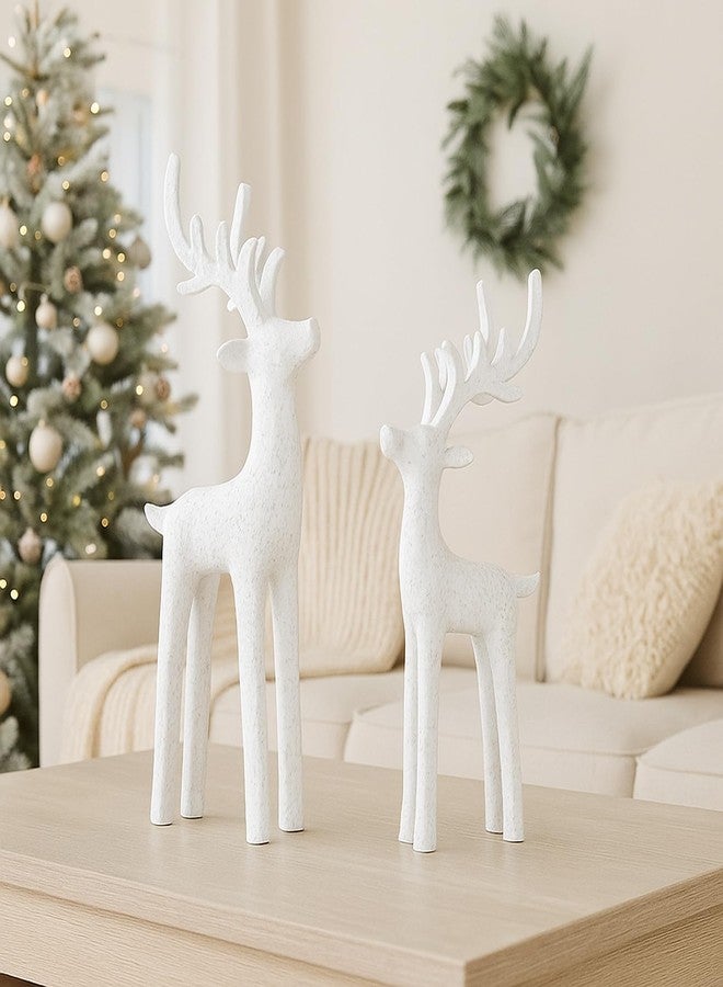 Burbell 2 Set Modern Christmas Decor Neutral Christmas Reindeer Decor Resin Deer Statues Figurines Elk Statues for Neutral Modern Living Room Bedroom Office Bookshelf Desk Ornaments(White,Small) - Image 5