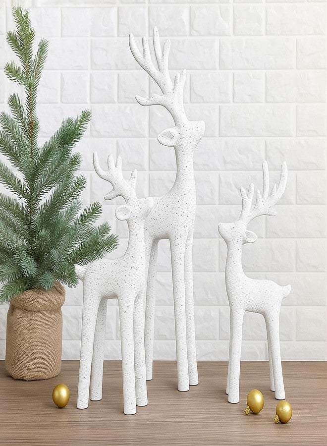 Burbell 2 Set Modern Christmas Decor Neutral Christmas Reindeer Decor Resin Deer Statues Figurines Elk Statues for Neutral Modern Living Room Bedroom Office Bookshelf Desk Ornaments(White,Small) - Image 3