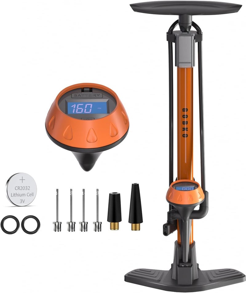GOBKO Bike Pump with Gauge,Bicycle Floor Pump for Presta and Schrader Valves Bike Tire Pumps Inflator High Pressure 160PSI & 11BAR Portable Air Pump for Road Bike Car MTB Sports Balls - Image 1