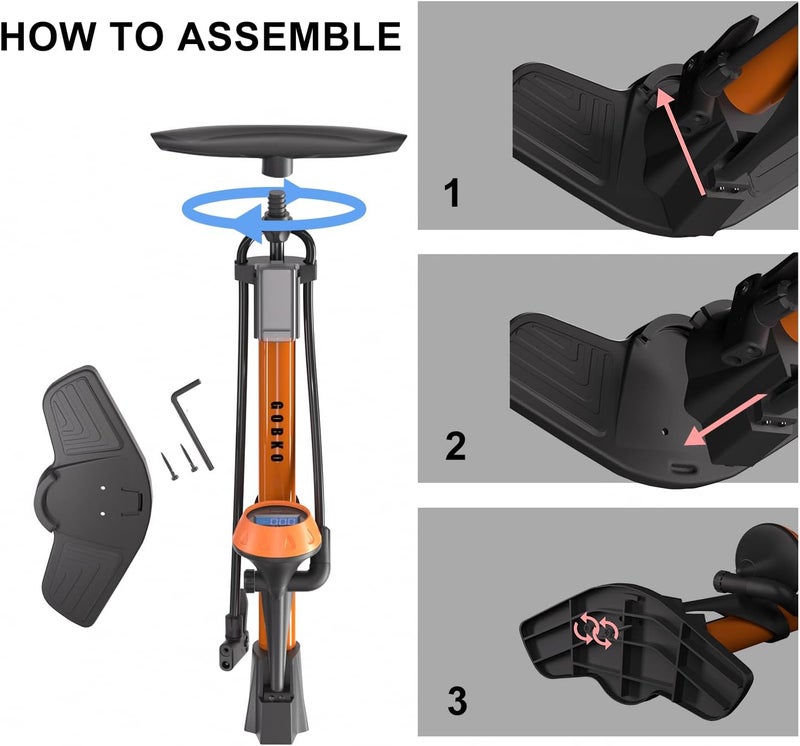 GOBKO Bike Pump with Gauge,Bicycle Floor Pump for Presta and Schrader Valves Bike Tire Pumps Inflator High Pressure 160PSI & 11BAR Portable Air Pump for Road Bike Car MTB Sports Balls - Image 4