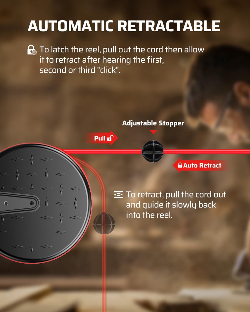 DEWENWILS 30FT Extension Cord Reel, 16/3 Gauge SJTW Power Cord, Retractable Cord Reel with 3 Outlets, Ceiling/Wall Mount for Garage, Workshop, 10A Circuit Breaker, Metal Plate, UL Listed, Red - Image 4