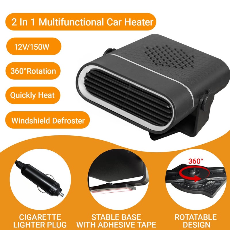 BSTGEKELY Car Heater 12V 150W, 2-in-1 Defroster and Cooler Fan with 360Â° Swivel Base, Portable 12 volt heater for Windshield for Car SUV Truck Van RV - Image 3